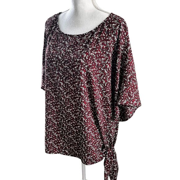 Michael Michael Kors Burgundy Floral Print Side Tie Top Women’s XL - Picture 3 of 9
